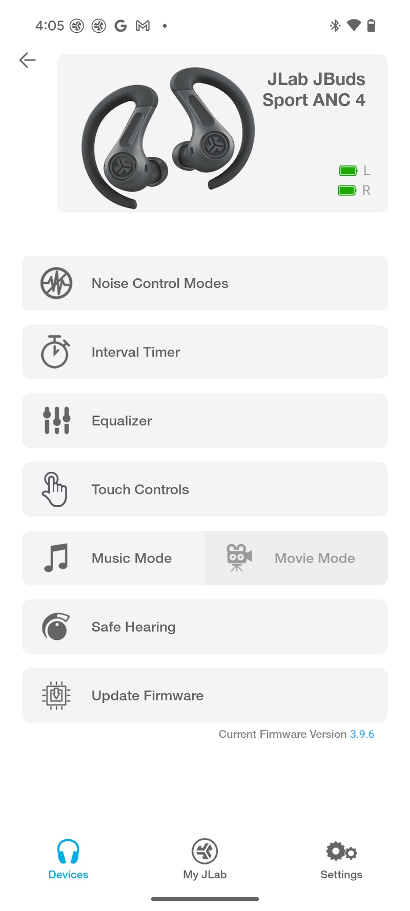 JLab app — speaker lighting controls